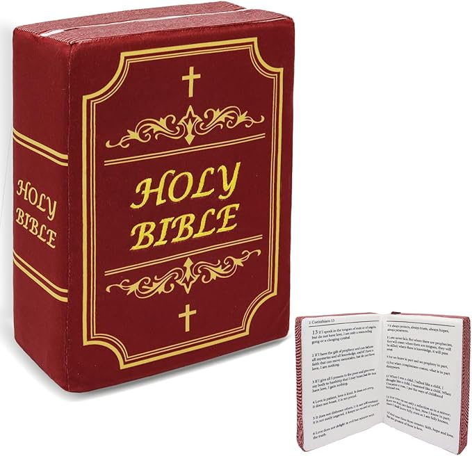 Bible Pillow Book Plush That Opens Christian Holy Bible Stuff Religious Party Favors Gifts for Kids for Christening Easter (Red)