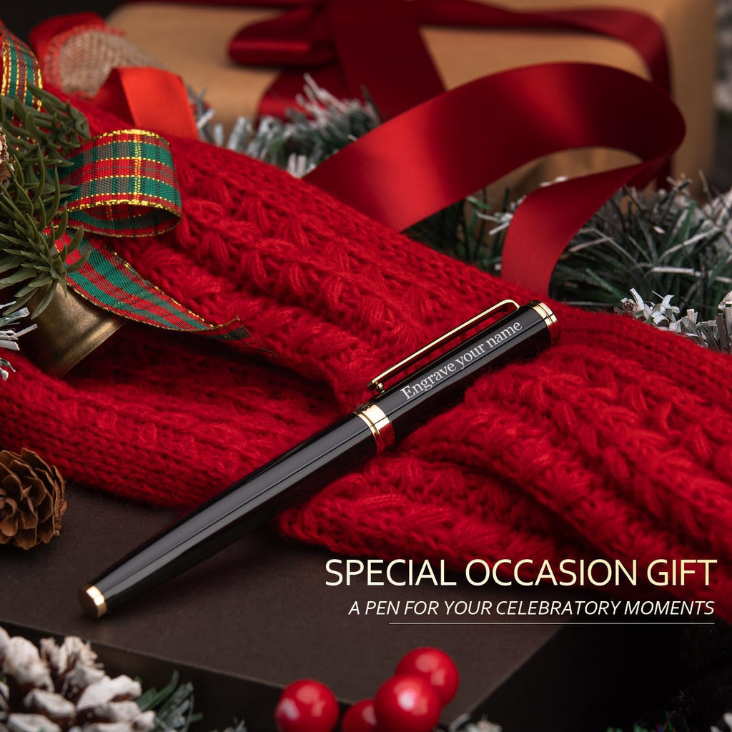 BEILUNER Black Personalized Pen,Stunning Luxury Lacquer With 24K Gold,Schneider Ink Refills,Multiple Fonts To Custom Rollerball,Gift Pen For Men & Women,Executive,Graduation,Christmas,Nice Pens