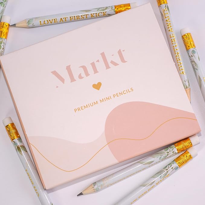 Markt Mini Pencils For Baby Shower Games For Girl Or Boy, Heart Pencils, Small Pencil Set (Greenery, Eucalyptus)