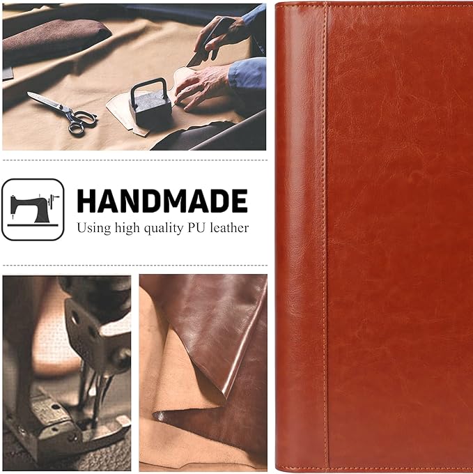 Toplive Portfolio 3 Ring Binder Padfolio Folder, Business Interview Resume Portfolio for Women Men A4/Letter Size Document Organizer with Clipboard Receipt Sleeve Card Holder, Brown