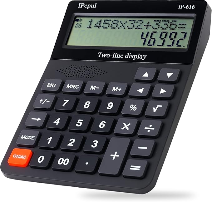 Desk Calculator, IPepul Basic Desktop Calculators Big Buttons and 2 Line Display, 4 Function Simple Calculator, Large Talking Calculator Office Supplies for Office Business School Students