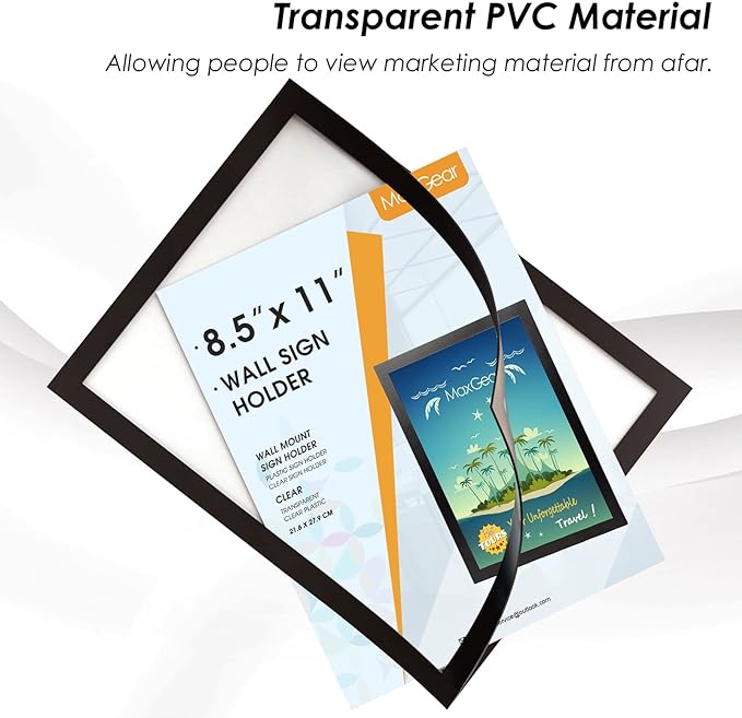 MaxGear Wall Mount Sign Holder 8.5 x 11, Self Adhesive Magnetic Display Picture Frames with Strong Magnetic Border and Clear PVC, Document Paper Wall Sign Holder for Home Office Store,12 Pack