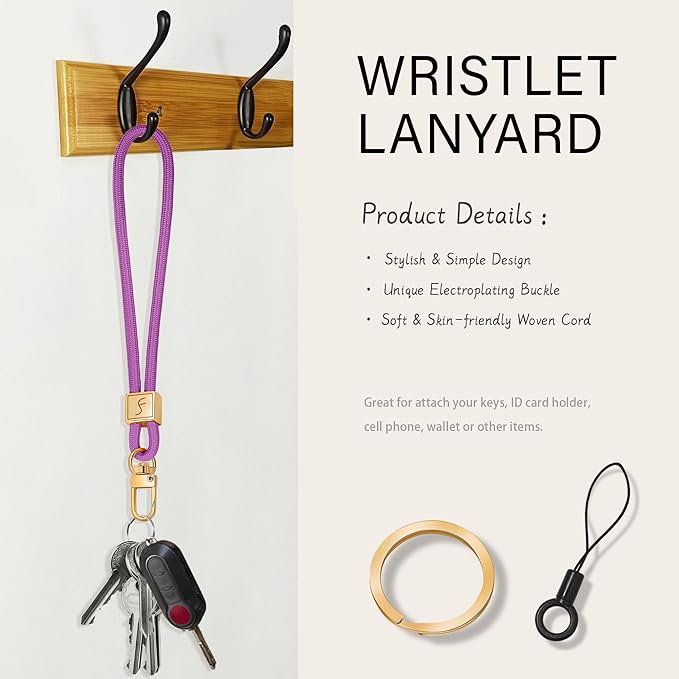 Fishent Keychain Wristlet lanyard, Cute Key Chain Holder, Upgraded Woven Wrist Lanyard for Keys, Wristlet Strap Keychain for Women Men Car Keys ID Badges Card Wallet Phone (Dark Violet)