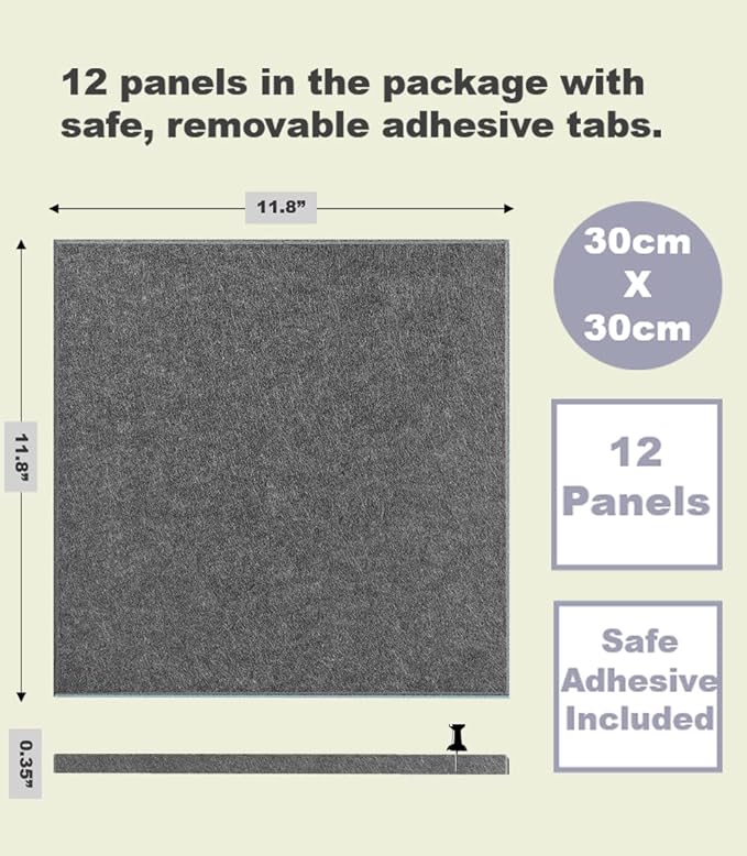 Large Cork Board Alternative - 47"x35" 12 Pack Felt Wall Tiles with Safe Removable Adhesive Tabs, Cork Boards for Walls Cork Board for Office Pin Board Tack Board Cork Board 48 x 36 - Gray