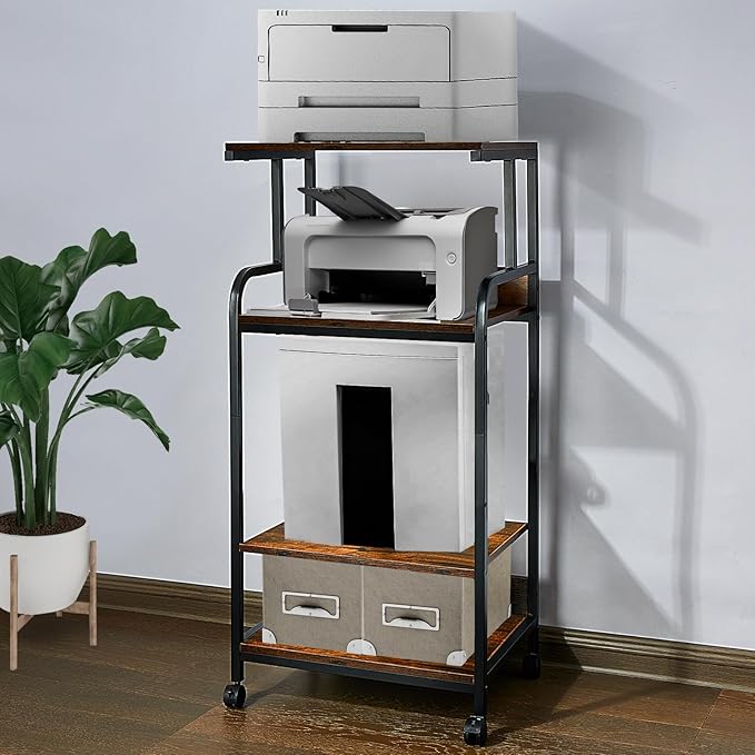 4 Tier Printer Stands, Printer Desk with Wheels, Multipurpose Office and Home Printer Stands, Shelving for Printers or Office for Fax Machines, Scanners, Printer carts for Office Vintage Brown