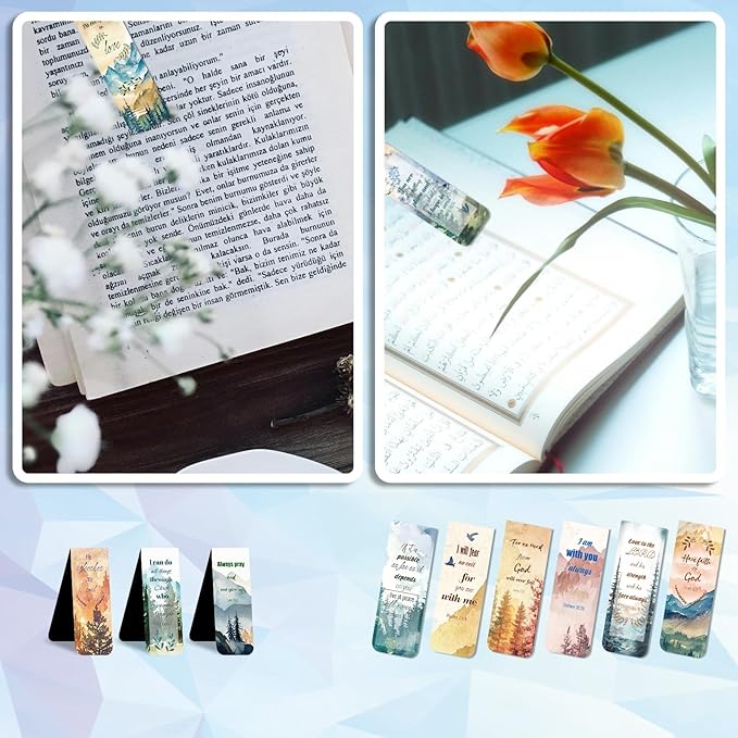 48 Piece Bible Verse Magnetic Bookmarks - Christian Scripture Inspirational Book Marks with Boxes - Religious Motivational Book Marker Prayer Page Clips for Women & Men Reading Gifts(Mountains Style)