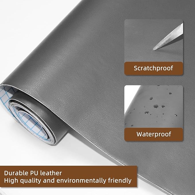 CHEIGHY Leather Repair Patch for Couches Self-Adhesive Leather Repair Tape kit for Furniture Sofa Vinyl Car Seats Couch Chairs Shoes Down Jackets (Grey, 3.9X79 inch)