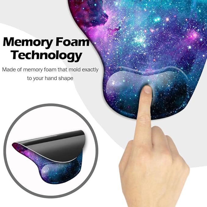 Ergonomic Mouse Pad with Wrist Support,Mouse Pads with Non-Slip PU Base for Home Office Working Studying Easy Typing & Pain Relief Blue Nebula