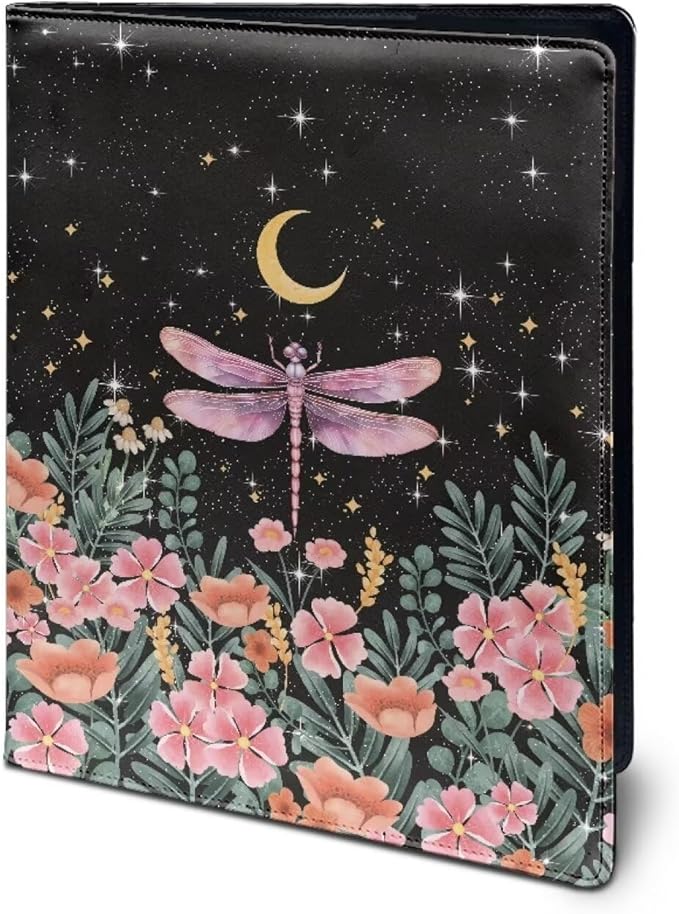 Cozeyat File Folders Letter Size Aesthetic Dragonfly and Floral Print Leather Conference Folder for Business Office Work, Portfolio Binder Organizer for Women