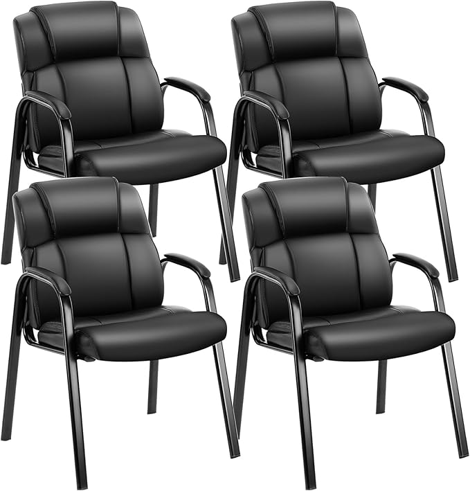 OLIXIS Waiting Room Reception Chairs Set of 4, Leather Office Desk Guest Stationary Side Chair with Padded Arms for Home Conference Lobby Area Meeting Church Medical Clinic Elderly Student