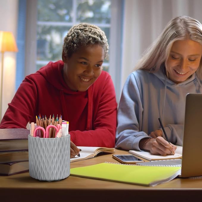 Pencil Holder For Desk - 360° Rotation, 5 Slot Desk Supplies For Women Office Aesthetic. Pencil Holder For Office&School, Desk Accessories(Grey)