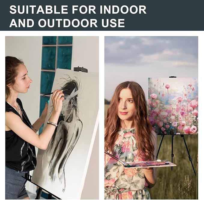 AROIC 4 Pack Art Painting Display Easel Stands,Portable Adjustable Aluminum Metal Tripod Artist Canvases Height from17 to 66 Inch Extra Sturdy forTable-Top/Floor Painting. Black with 4 Storage Bag