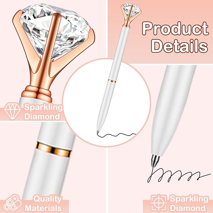 PASISIBICK 3 PCS Crystal Diamond Ballpoint Pen Bling Metal Pen Office Supplies, Rose Gold/Silver/White With Rose Polka Dots/Rose Gold With White Polka Dots, Includes 3 Pen Refills