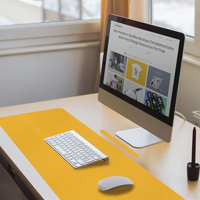 Boutilon Leather Desk Pad 35"x 17" Non-Slip Mouse Pad,Office Desk Mat,Waterprooft PU Leather Desk Blotter,Desk Pad Protector,Desk Writing Pad for Home Office Decor (L-Yellow,35"x 17")