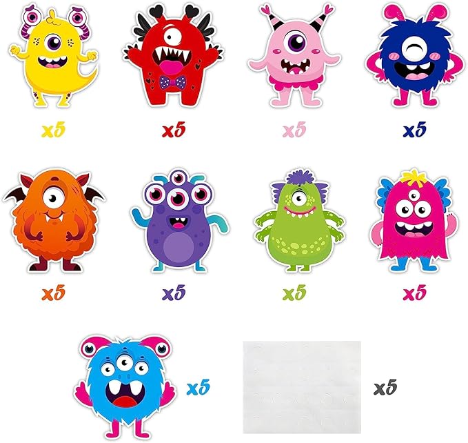 BeYumi 45Pcs Monster Cutouts Bulletin Board Decorations Set Colorful Cartoon Wall Decals Stickers DIY Cardstock Paper Cutout for Back to School Classroom School Nursery Bedroom Monster Birthday Party