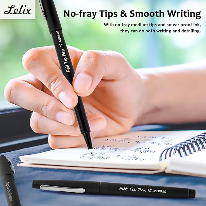 Lelix Felt Tip Pens, 30 Black Pens, 0.7mm Medium Point Felt Pens, Felt Tip Markers Pens for Journaling, Writing, Note Taking, Planner, Perfect for Art Office and School Supplies