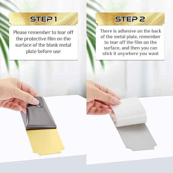 Therwen 30 Pcs Name Plates Laser Engraved Brushed Stainless Steel Plate Personalized Plaque Blank Custom Name Tag Frame Label with Adhesive Backing(Gold Notched Corner,6''x 2.5'')