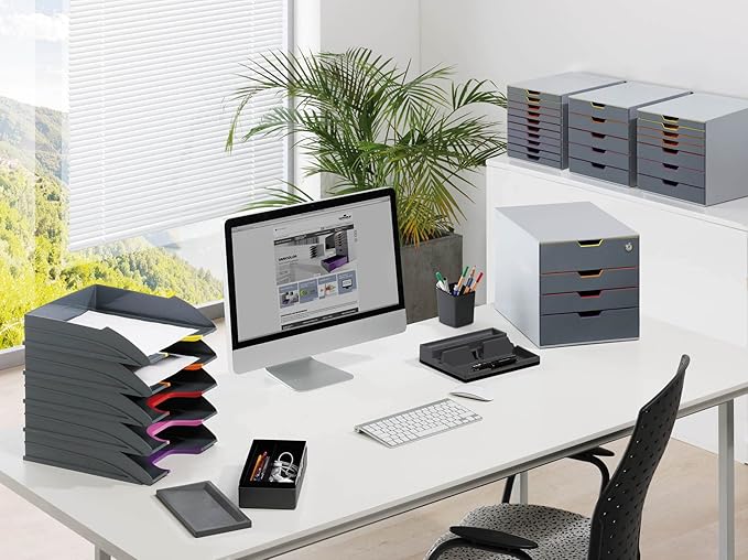 DURABLE Stackable Letter Tray, Gray & Multicolor, VARICOLOR, Set of 5 (770557)