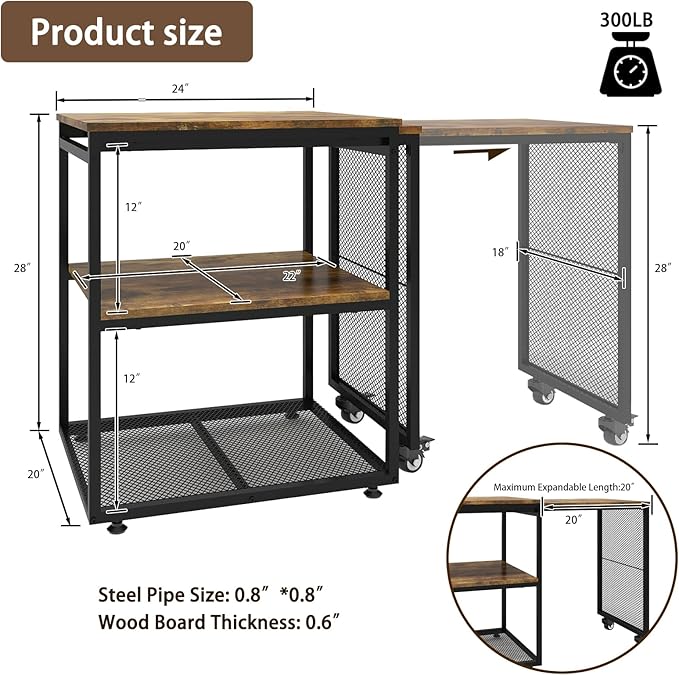Natwind Large Printer Stand with Storage Shelves,Extendable Home Craft Table,Home Office Organization Desk, Versatile Table for Home Office, Kitchen, Study Room, Living Room (Retro)