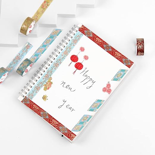 Lychii Washi Tape Set, 12 Rolls Vintage Masking Tape, Gold Foil Decorative Tape, 5M/16.4Ft Long Glitting Oriental Aesthetic Journaling Supplies for Planner, Bujo, Artistic Projects - 15mm