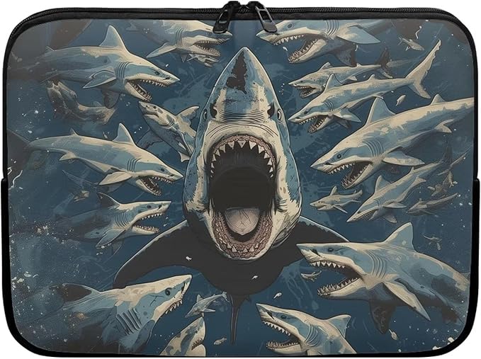 Shark Print Laptop Briefcases for Men Women, Lightweight Laptop Sleeve Case Water Resistant Neoprene Computer Carrying Cover 10 Inch Laptop Carrying Bag