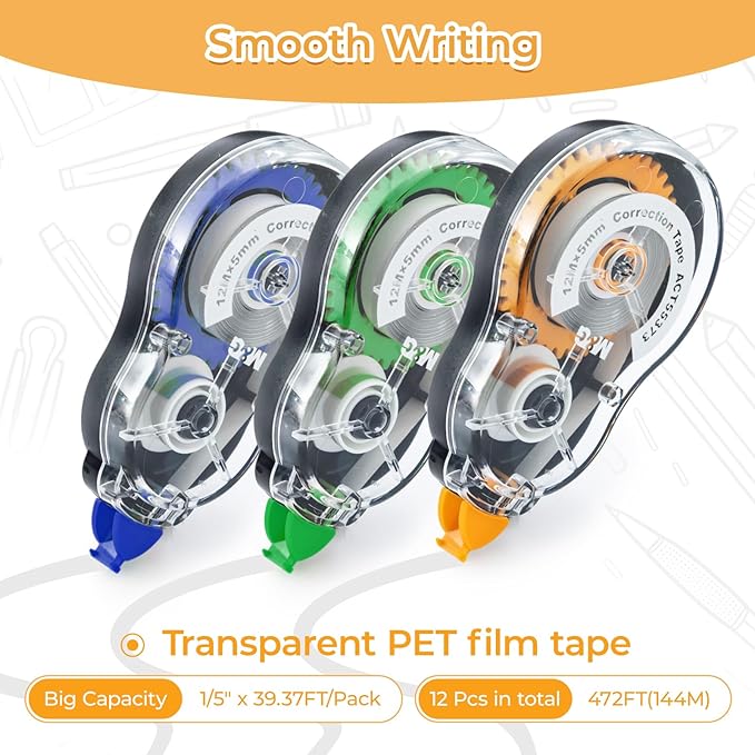 M&G 12 Pack Correction Tape，39.3 Feet Correction Tape, Easy to Use Applicator for Instant Corrections, Study Supplies and Office Products, Total 472FT/144M