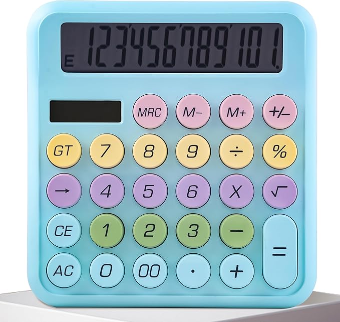 Golcellia Calculators Desktop, Blue Mechanical Calculator, Cute Calculator 12 Digit Desk Basic Calculator Large Display, Dual Power Solar Battery, Office Home School Supplies for Adults & Students