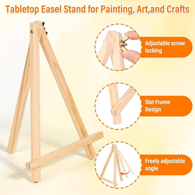 Canvas Painting Party Kit for Adults and Kids, 24Pack 8 x 10 Inch Canvas Boards and Wooden Easels Stands for Group Painting Sip and Paint Night