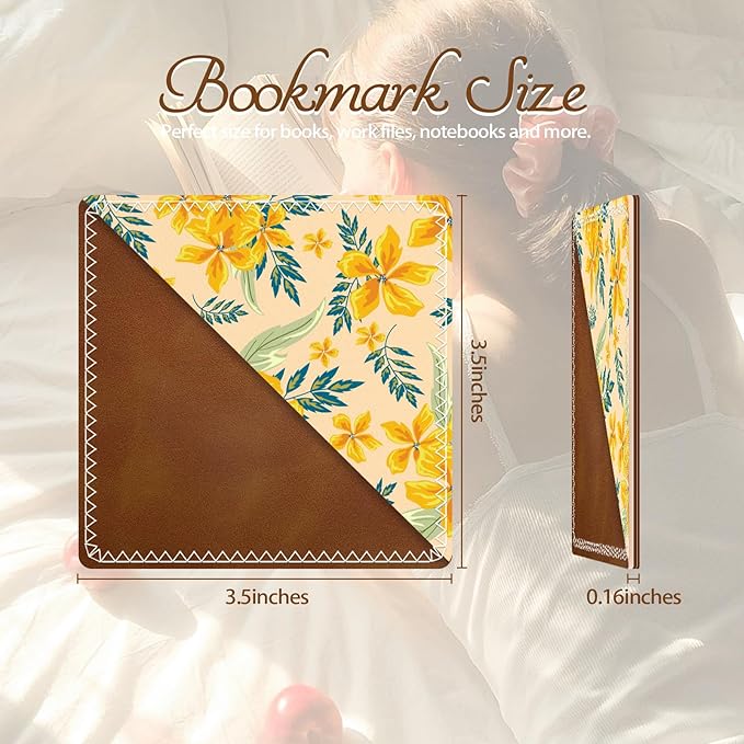 Personalized Leather Bookmarks, Fun & Cute Book Accessories for Reading Lovers, Unbreakable Page Markers for Women Men Girls Boys Student Teacher Kids Retirement Birthday Gifts (Yellow Flower)