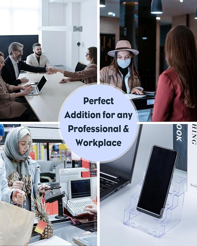 Uniclife 2 Pack Acrylic Business Card Holder for Desk 4 Slots Clear Business Card Display Stand for Men & Women Desktop Business Card Organizer Card Stand for Office Home Exhibition, 240 Card Capacity