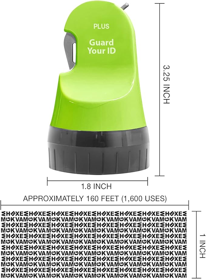 Guard Your ID 3 in 1 Wide Advanced Roller with Retractable Box & Envelope Opener and Identity Theft Prevention Security Stamp Green