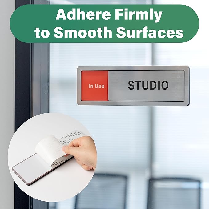 Studio Room Door Sign with Slider, Do Not Disturb Privacy Office Sign, In Use/Available Acrylic Sliding Indicator for Business Hospital Home, Brushed Silver 8" x 2.6"