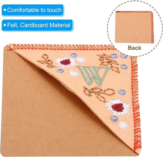 PATIKIL Personalized Embroidered Corner Bookmark, Cute Flower Felt Stitched Triangle Book Mark Page Marker for Women Men Book Lovers Teachers, Pink, Letter W
