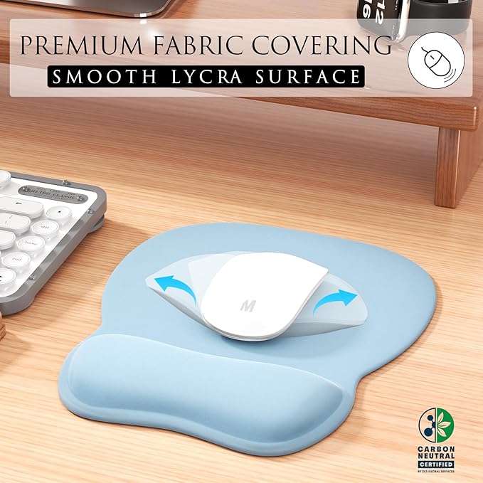 MROCO Ergonomic Mouse Pad with Gel Wrist Rest, Comfortable Mousepad with Smooth Wrist Support Surface and Non-Slip PU Base for Pain Relief, Computer, Laptop, Office & Home, 9.4 x 8.1 in, Sky Blue