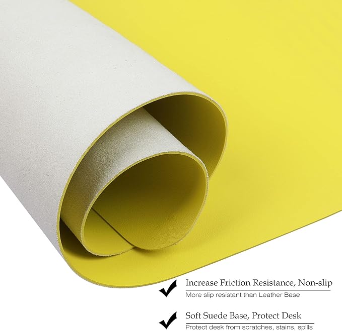 Boutilon Leather Desk Pad 30" x14",Non-Slip Mouse Pad,Office Desk Mat,Waterprooft PU Leather Desk Blotter,Desk Pad Protector,Desk Writing Pad for Home Office Decor (M-Lemon)