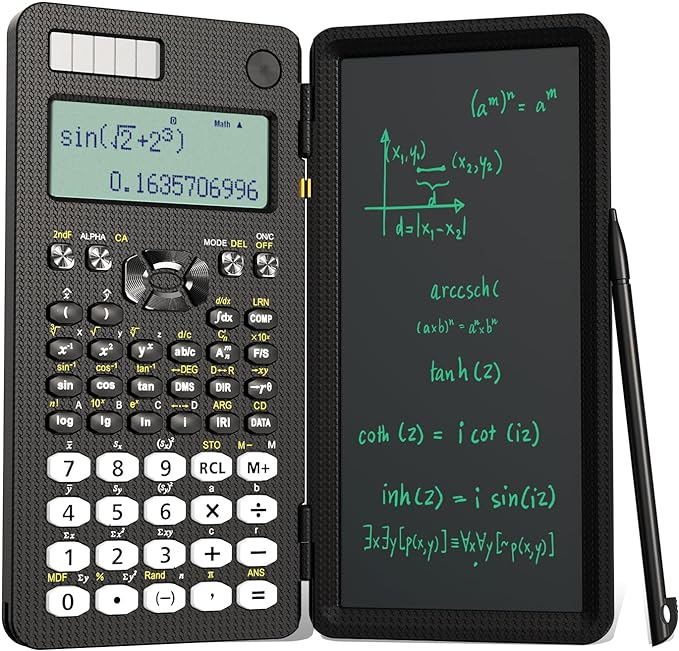 Scientific Calculator with Writing Tablet,ROATEE 991 MS Foldable 2-Line Display Science Calculator with Notepad,Middle High School Supplies for Students & College,Solar & Battery Powered,Easy to Carry