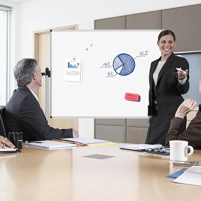 VIZ-PRO Double-Sided Magnetic Mobile Whiteboard, 48 x 32 Inches, Aluminium Frame and Stand