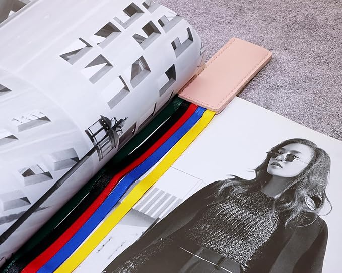 Bible Ribbon Bookmark Artificial Leather Multiple Page Marker with 5 Color Ribbons for Book Lover Reader Teacher Student Christmas Gift (Pink)