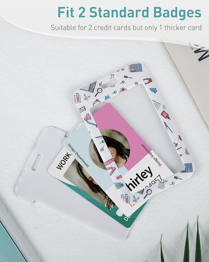 Uniclife Fashionable Sliding Badge Holder Stationery Pattern Plastic Case with Retractable Badge Reel Carabiner Clip & Detachable Lanyard Strap Vertical Card Protector for Women Nurse Teacher Student