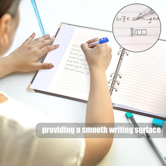 Koogel 2 Sets 6-Ring Binders, Refillable Binder 7"x9.3" Black and Gray Planner Binder for Journaling Collections with 70 Sheets Ruled Refill Paper 70gsm