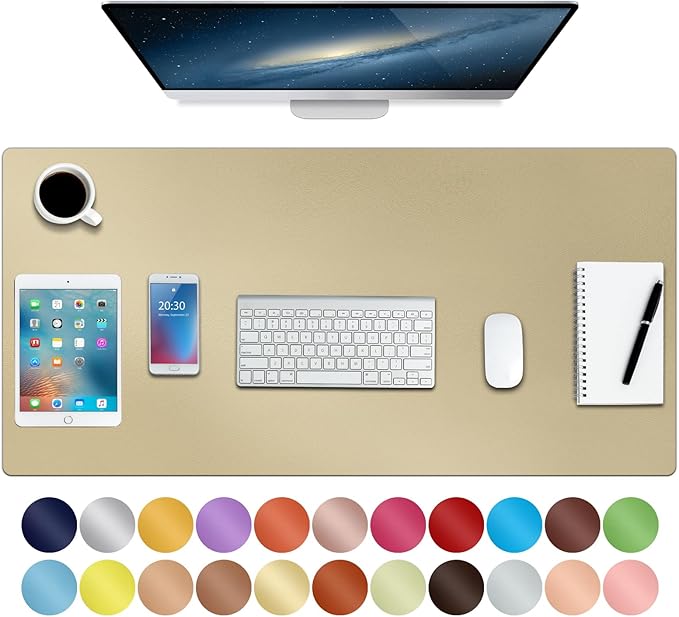 ‎Boutilon Leather Desk Pad 35"x 17" Non-Slip Mouse Pad,Office Desk Mat,Waterprooft PU Leather Desk Blotter,Desk Pad Protector,Desk Writing Pad for Home Office Decor (L-Golden,35"x 17")