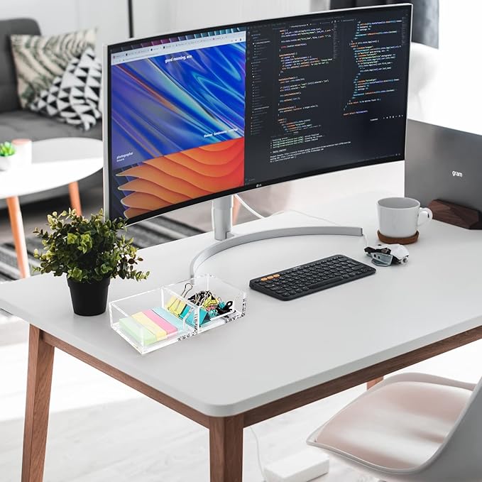 Sticky Notes Holder 2in1 Memo Pad Dispenser,7.8" x 3.9" x 1.4" Clear Desk Supplies Organizer Accessories for Office Home School Post Bank (DP013)