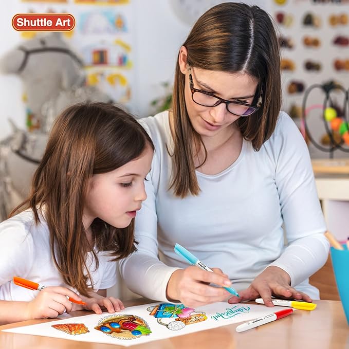Shuttle Art 30 Colors Permanent Markers, Fine Point, Assorted Colors, Works on Plastic,Wood,Stone,Metal and Glass for Kids Adult Coloring Doodling Marking