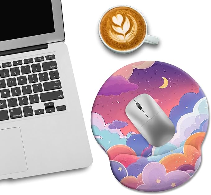Purple Mouse Pad with Wrist Rest, Cloud Ergonomic Mouse Pad Wrist Support with Non-Slip Pain Relief PU Base, Kawaii Computer Mousepad, Cute Purple Office Desk Accessories Decor Supplies