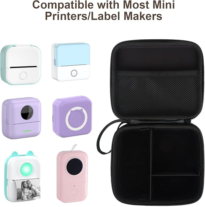 QYCHHJ Carrying Case for Phomemo T02/Memoking/HUIJUTCHEN Mini Sticker Printer, Portable Hard Travel Case for Label Maker, Thermal Printer Paper,Black