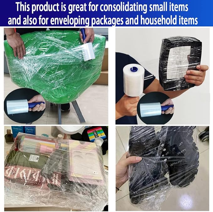 4 Pack Industrial Clear Stretch Wrap Film, 80 Gauge Thick, 3" x 1000ft Plastic Pallet Film, Industrial Strength Stretch up to 500% Stretch for Moving, Furniture, Wrapping, Shippin,Packing Materials