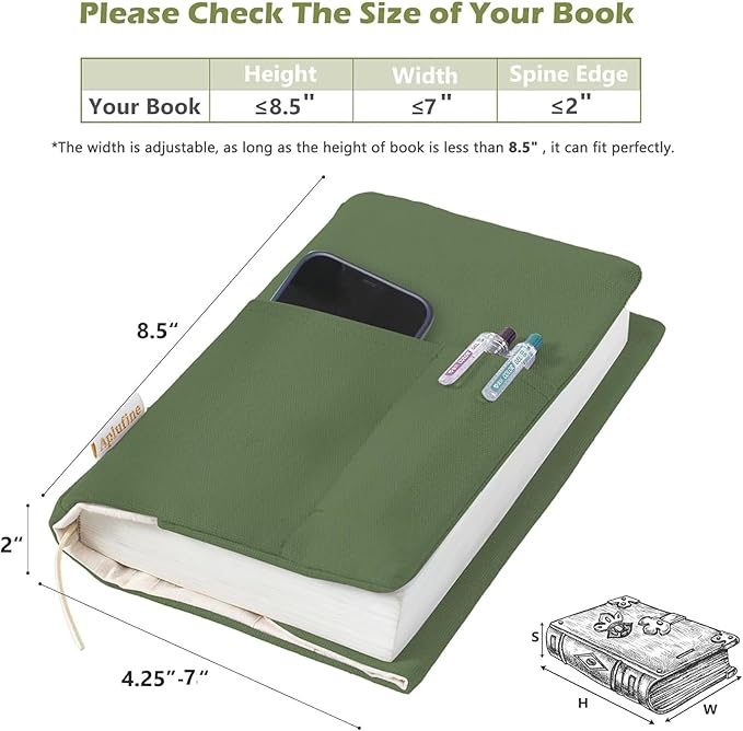 Canvas Book Covers, Washable Book Protector, Book Cover for Paperback Novels, Adjustable Book Cover for Hardcover with Pockets for Pen, Soft Cover Books, Book Lovers Gifts