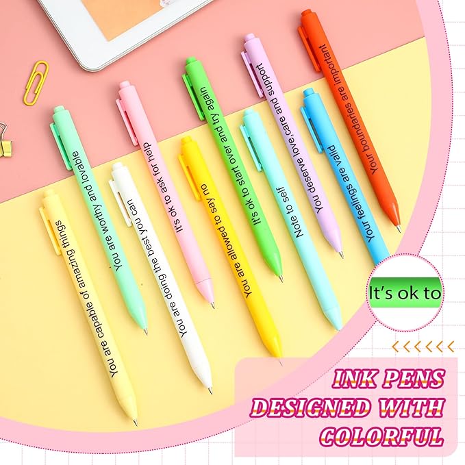 50 Pcs Gel Ink Pens Motivational Inspirational Quote Pen Retractable Rolling Ball Smooth Writing for Coworkers Supplies Office Home(Stylish Color,Mental Health Reminders)
