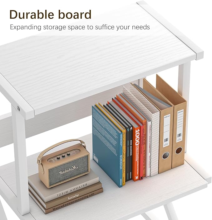 aboxoo Desktop Printer Stand with 3 Tier Wood Storage Shelves,Under Desk Printer Table,Multi-Purpose Home Office Desk Organizer for Fax Machine, Scanner (White)