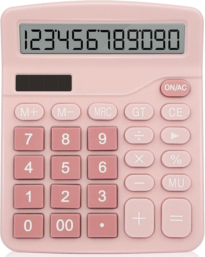 Desk Calculator,Cute Caculator with Dual Power Source,Basic Calculators Desktop with 12 Digit Large LCD Display Big Buttons Simple Financial Calculator for Office Home School(Pink)
